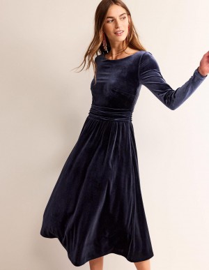 Boden Abigail Velvet Midi Kleid Damen Navy | ZKURF-2370