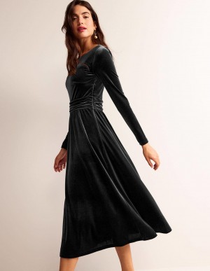 Boden Abigail Velvet Midi Kleid Damen Schwarz | NGQWO-6703