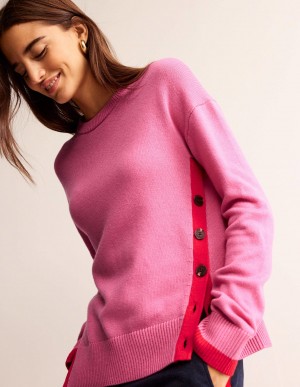 Boden Alma Contrast Trim Pullover Damen Rosa | XZGUD-1253