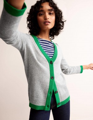 Boden Alma Contrast Trim Strickjacke Damen Grau Grün | USRFN-5467