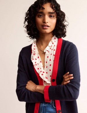 Boden Alma Contrast Trim Strickjacke Damen Navy | BPMWA-6794