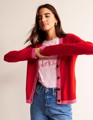 Boden Alma Contrast Trim Strickjacke Damen Rot | DXOIK-8205