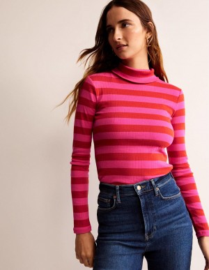 Boden Anna Rib Roll Neck Oberteile Damen Hellrot Rosa | AXGWP-2543