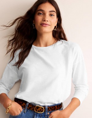 Boden Baumwoll Dropped Shoulder Oberteile Damen Weiß | ERMGL-2781