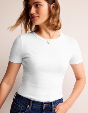 Boden Baumwoll Gerippt T shirts Damen Weiß | SBPLE-6985