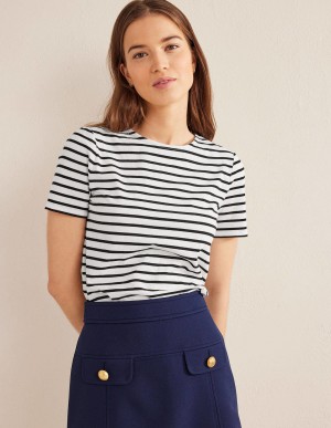 Boden Bea Kurzes Sleeve Breton T shirts Damen Weiß Schwarz | RATIE-9186