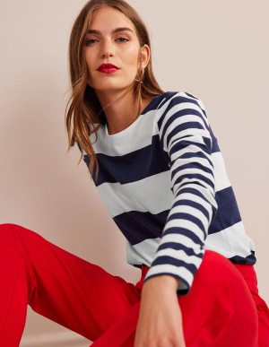Boden Bea Long Sleeve Breton Oberteile Damen Navy Weiß | KVOQH-8529