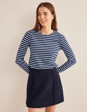Boden Bea Long Sleeve Breton T shirts Damen Navy Weiß | PNOTD-4120
