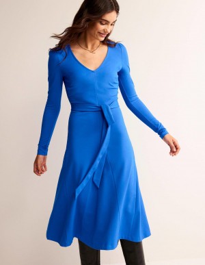 Boden Bella Ponte V-Neck Midi Kleid Damen Hellblau | FYZBC-5379