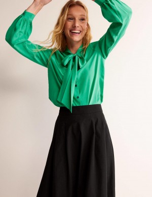Boden Bow-Neck Button-Down Blouse Oberteile Damen Grün | FHZKD-9103