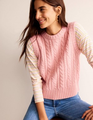 Boden Cable Crew Neck Strickjacke Damen Rosa | PGIAE-2380