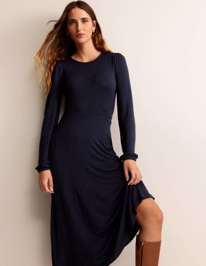 Boden Camille Jersey Midi Kleid Damen Navy | ZKNOM-9068