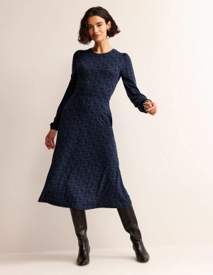 Boden Camille Jersey Midi Kleid Damen Navy | AKLCS-9048
