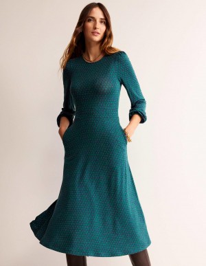 Boden Camille Jersey Midi Kleid Damen Türkis | BYISF-9280