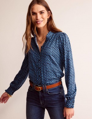 Boden Caroline Jersey Hemd Damen Azurblau | OTAUY-7934