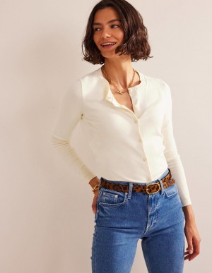 Boden Catriona Baumwoll Strickjacke Damen Weiß | ZYPQD-1460