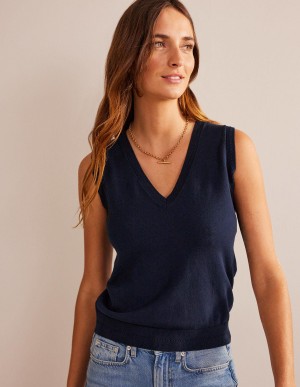 Boden Catriona Baumwoll V-Neck Strickjacke Damen Navy | VGAOD-7104