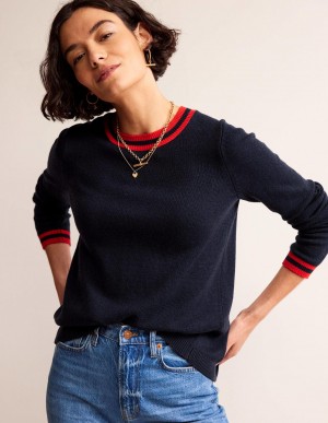 Boden Cecily Button Back Pullover Damen Navy | NBRHU-3041