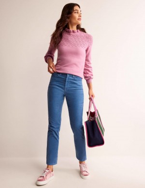 Boden Corduroy Slim Gerade Jeans Damen Azurblau | BNJET-1032