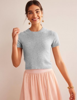 Boden Cropped Cashmere Tee Strickjacke Damen Grau | GJMEW-5926