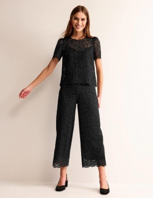 Boden Cropped Weite-Leg Spitze Hose Damen Schwarz | LGZWO-6538