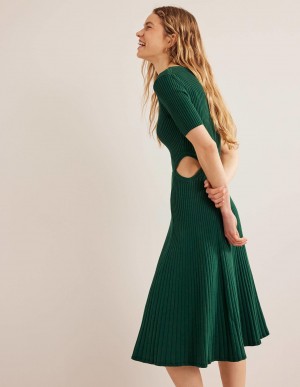 Boden Cut Out Gestrickt Midi Kleid Damen Türkis | HUNZK-0851