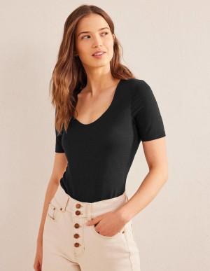 Boden Double Layer Kurzes Sleeve Oberteile Damen Schwarz | PQYXB-6935