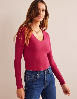 Boden Double Layer Scoop Neck Oberteile Damen Fuchsie | ARUFP-6957