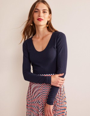 Boden Double Layer Scoop Neck Oberteile Damen Navy | TJAKG-0653