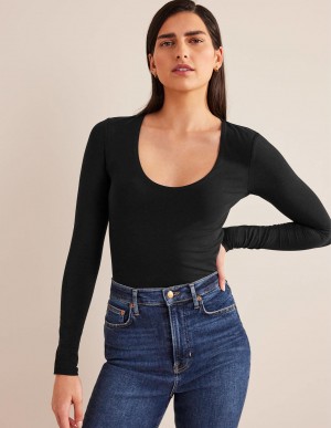 Boden Double Layer Scoop Neck Oberteile Damen Schwarz | JLSEM-5642