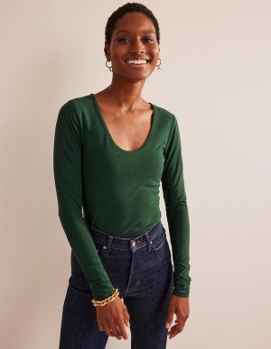 Boden Double Layer Scoop Neck Oberteile Damen Grün | DQTIO-1657