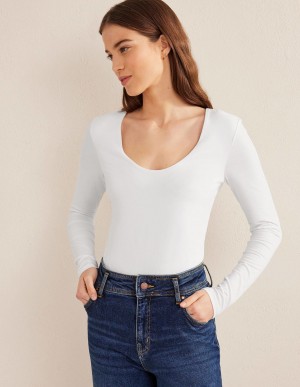 Boden Double Layer Scoop Neck Oberteile Damen Weiß | JTEFL-8510