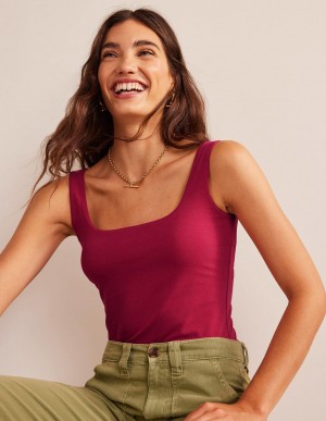 Boden Double Layer Square Neck T shirts Damen Rot | FPJRG-9864