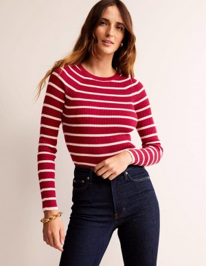 Boden Effie Sparkle Stripe Pullover Damen Rot Rosa | SMIQY-3148
