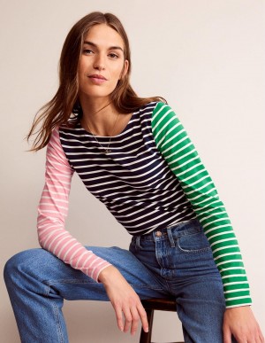 Boden Ella Long Sleeve Breton Oberteile Damen Grün Navy | MRIJK-3468