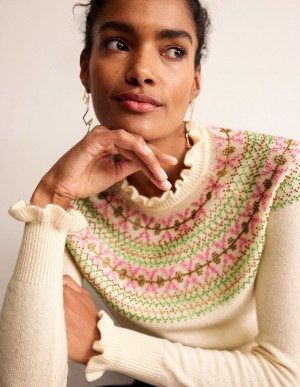 Boden Embellished Yoke Pullover Damen Weiß | FVZRS-6718