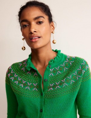 Boden Embellished Yoke Strickjacke Damen Grün | YGZHL-6823