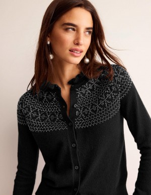 Boden Embellished Yoke Strickjacke Damen Schwarz | ORWFM-0493