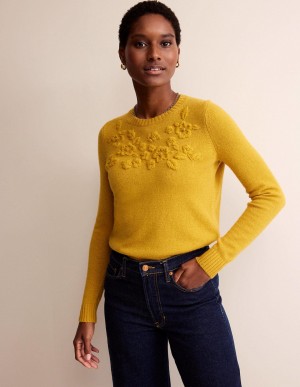Boden Embroidered Crew Neck Pullover Damen Gelb | SBATY-3261