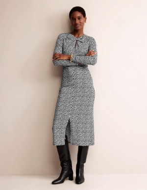 Boden Empire Knot Midi Kleid Damen Schwarz | XESMY-0647