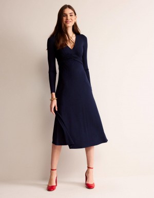 Boden Empire Ruched Taille Kleid Damen Navy | TUQVS-6783
