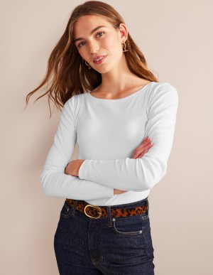 Boden Essential Boots-Neck Jersey Oberteile Damen Weiß | EJSWF-1570