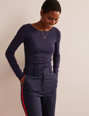 Boden Essential Boots-Neck Jersey Oberteile Damen Navy | EYKQM-9205