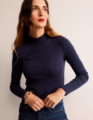 Boden Essential High Neck Jersey Oberteile Damen Navy | QXPIN-7142