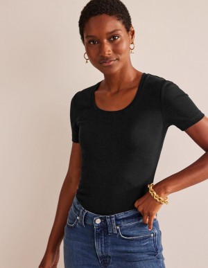 Boden Essential Jersey T shirts Damen Schwarz | KASFD-5074
