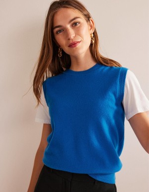 Boden Eva Cashmere Tank Strickjacke Damen Blau | UTAHO-4567