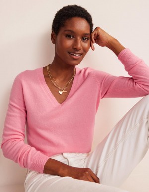 Boden Eva Cashmere V-Neck Pullover Damen Rosa | SCLYB-5832
