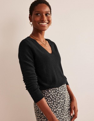 Boden Eva Cashmere V-Neck Pullover Damen Schwarz | EMKSY-3702