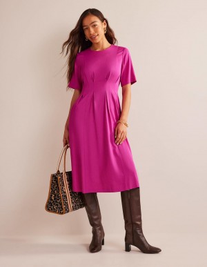 Boden Falten Midi Kleid Damen Lila | GCDNP-9560