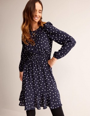 Boden Falten Peplum Mini Kleid Damen Navy | ICMZD-6872